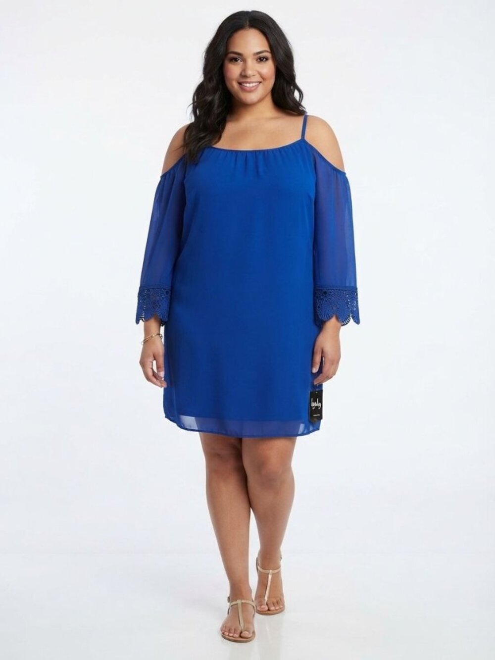 NWT By & By Royal Blue Cold Shoulder Lace Trim Chiffon Dress Size 3X